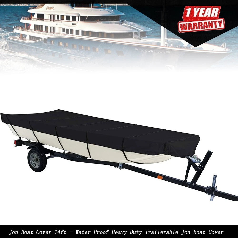 Jon Boat Cover for 14ft Jon Boat (Waterproof, Heavy Duty, Trailerable)