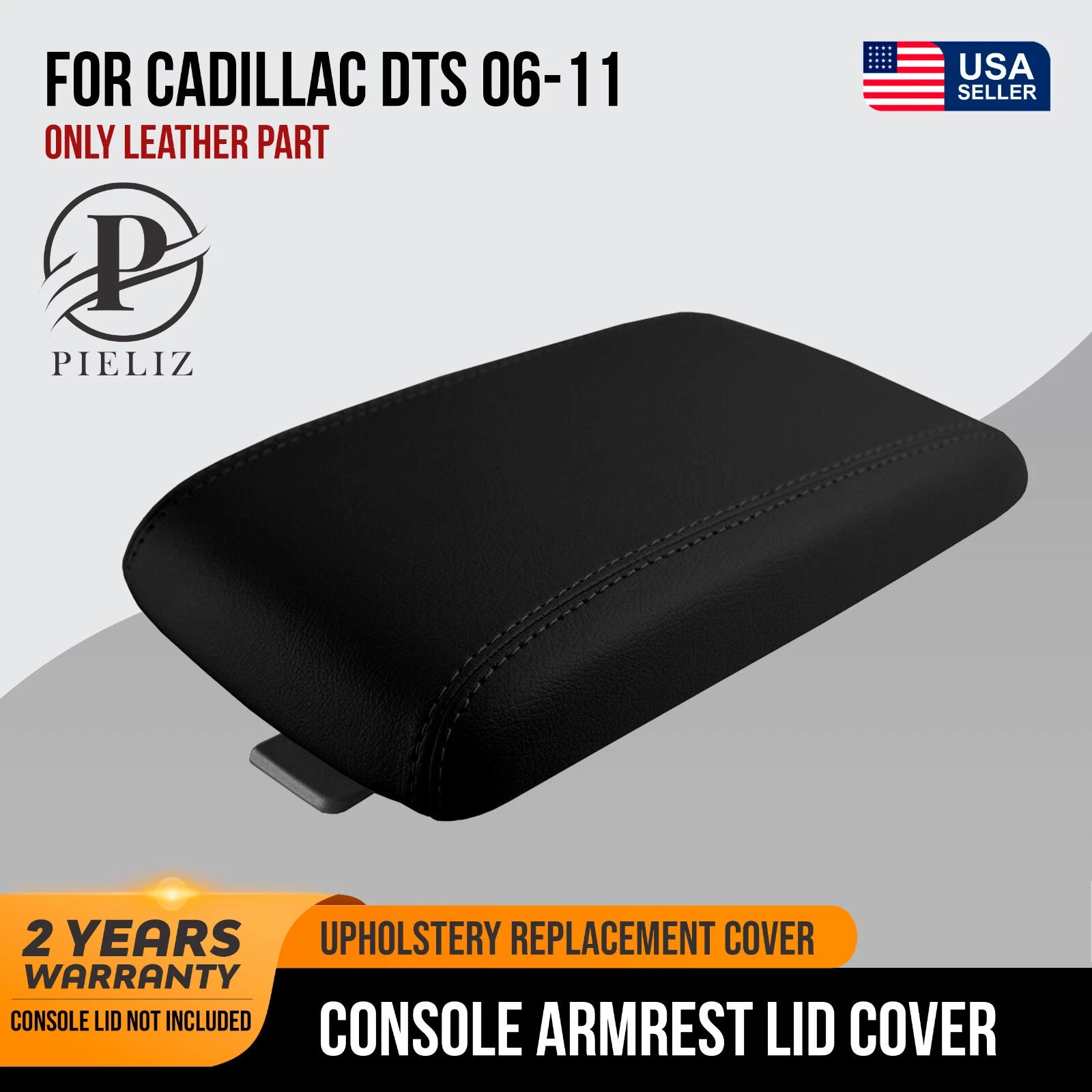 Leather Console Lid Armrest Cover for Cadillac DTS (2006–2011) Black