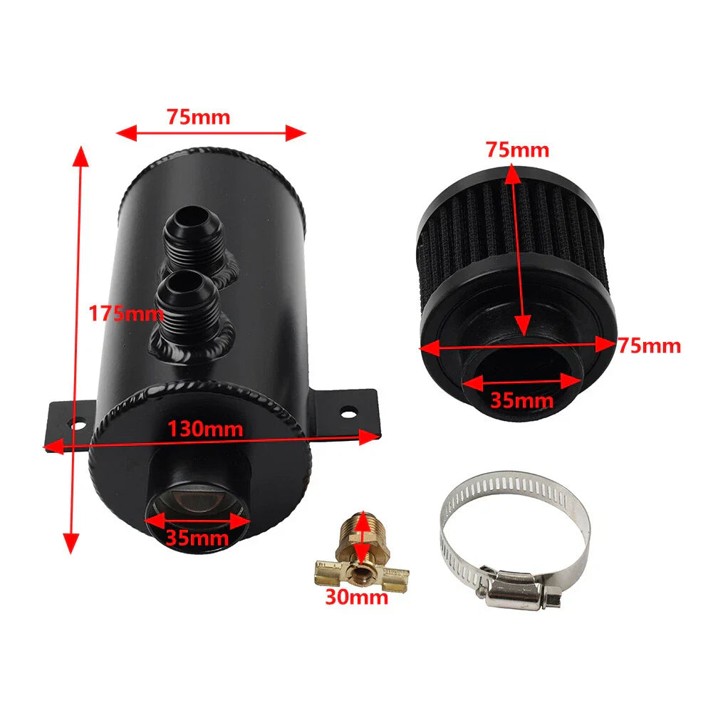 750ml Alu Baffled Oil Catch Can Separator w/ Breather Filter for Universal