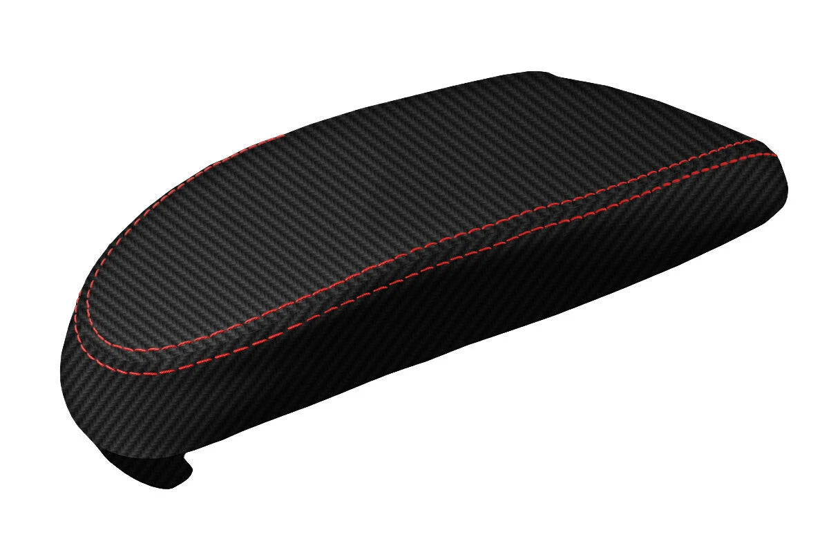 Carbon Fiber Console Lid Armrest Cover for Ford Focus (2000–2007) Red Stitch