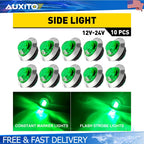 10 Pcs 3/4 Inch Green Dual Function Marker Lights Waterproof Strobe Steady