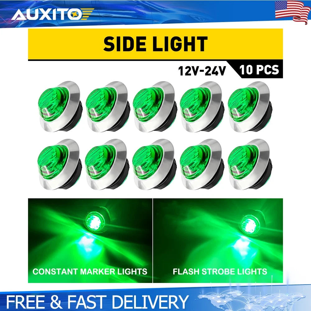 10 Pcs 3/4 Inch Green Dual Function Marker Lights Waterproof Strobe Steady