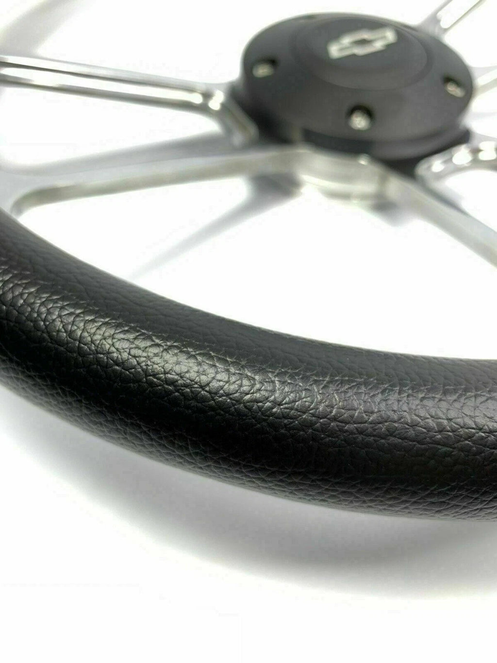 Polished Leather Steering Wheel with Horn for Chevy Models (14 Inch)
