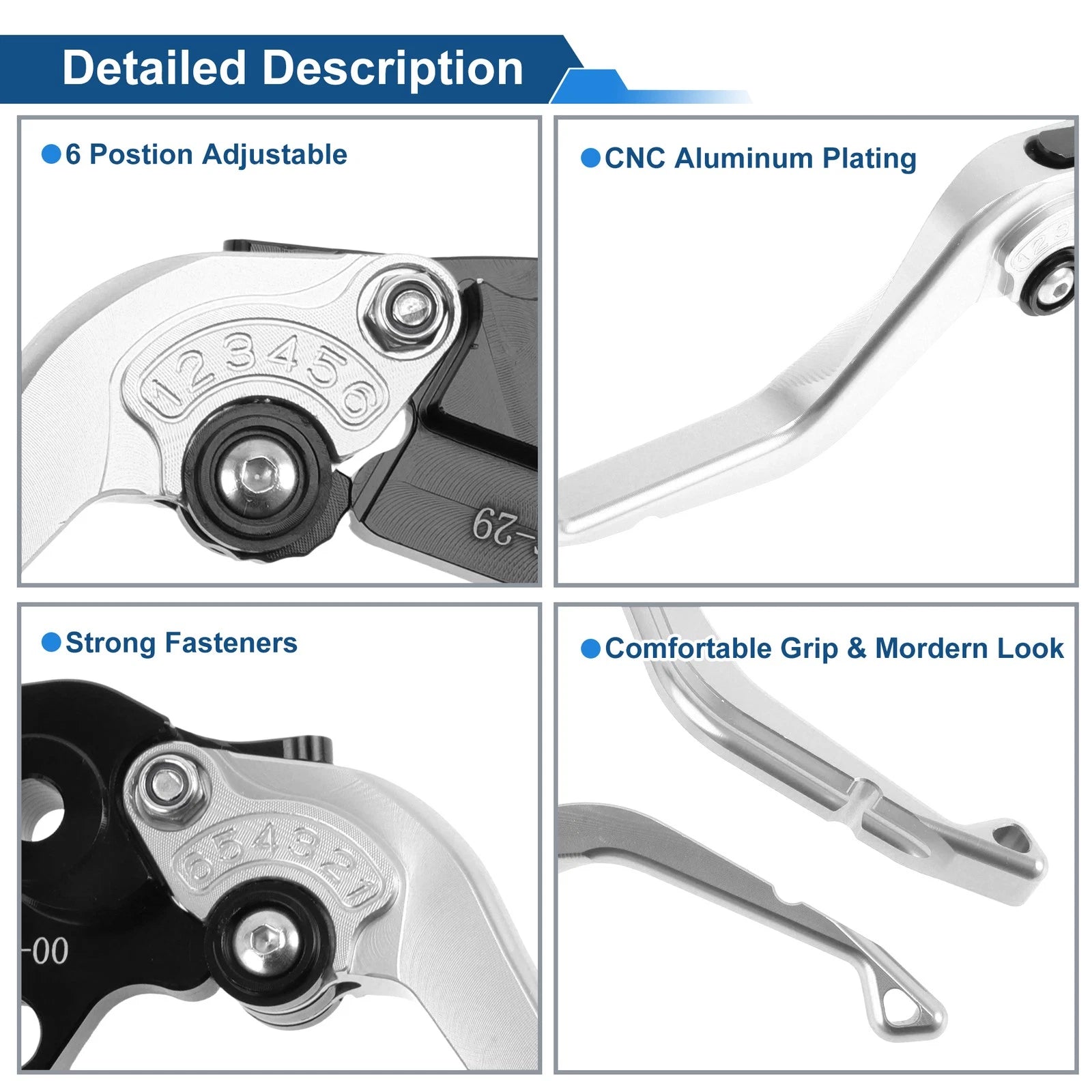 Adjustable Short Brake Clutch Levers for Honda CBR600RR (2003–2006) Silver Tone