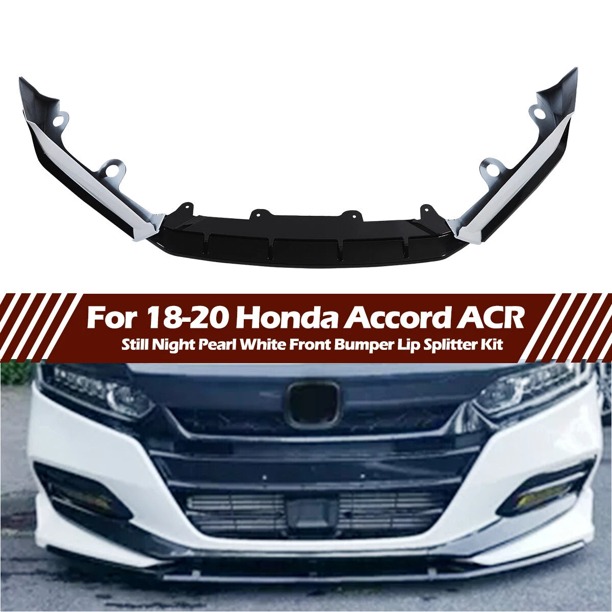 Front Bumper Lip Kit Splitter for Honda Accord (2018–2020) - Painted White Pearl