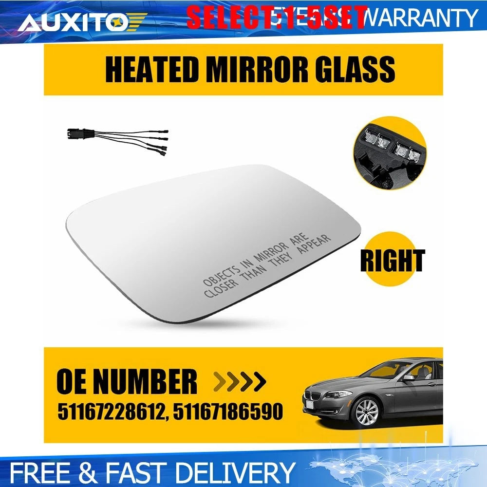 Mirror Glass for BMW 528 535 550 (2010–2016) | Passenger Right Side | 4 Pin