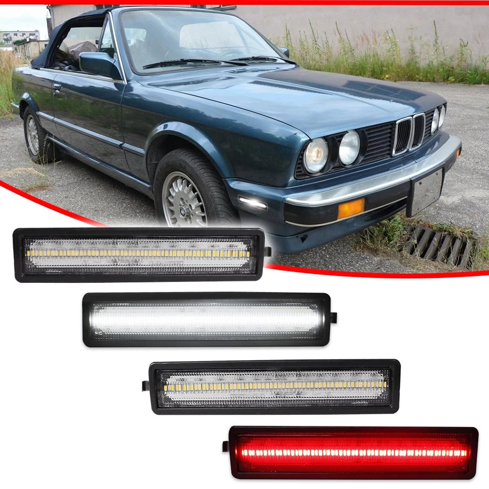 Set of 4 Clear Lens White & Red LED Side Marker Lights for BMW E30 E32 E34