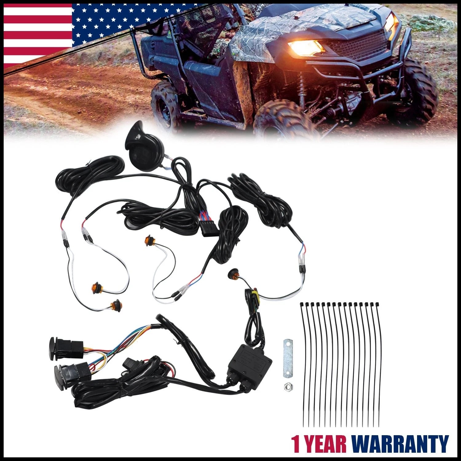 UTV Turn Signal Horn Kit for Universal UTV (Street Legal, 4 Amber Lights)
