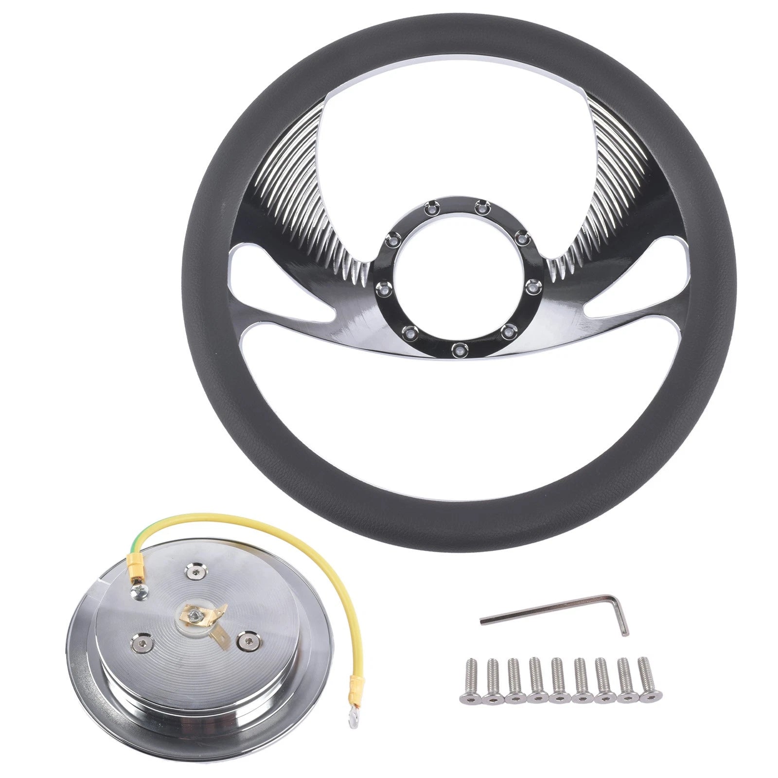 Chrome 14" Half Wrap Steering Wheel for Universal Fit (9 Holes)