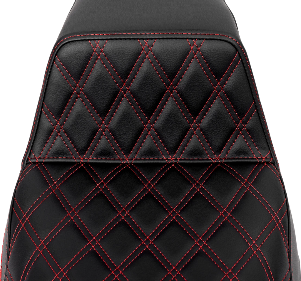 SADDLEMEN Step-Up Seat for FLH/FLT (2008–2023) - Front Lattice Stitch, Red Stitch