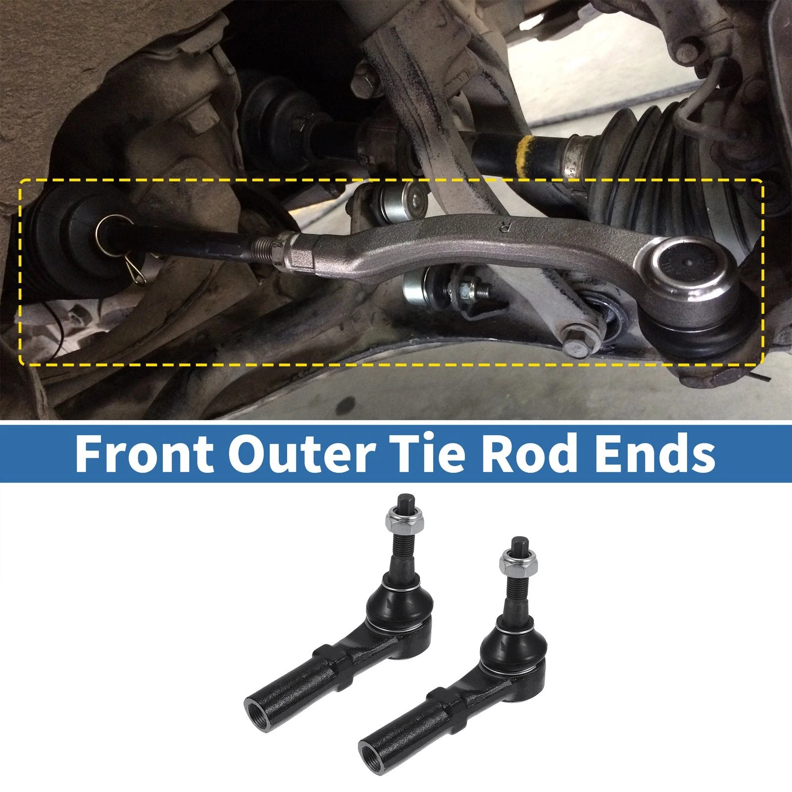 2X Front Outer Tie Rod End Links for Dodge Ram 1500, 2500 