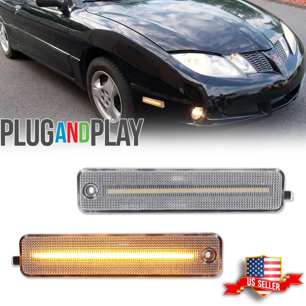 2X Clear Lens Amber LED Front Side Marker Lights for Pontiac Sunfire (2000–2005)