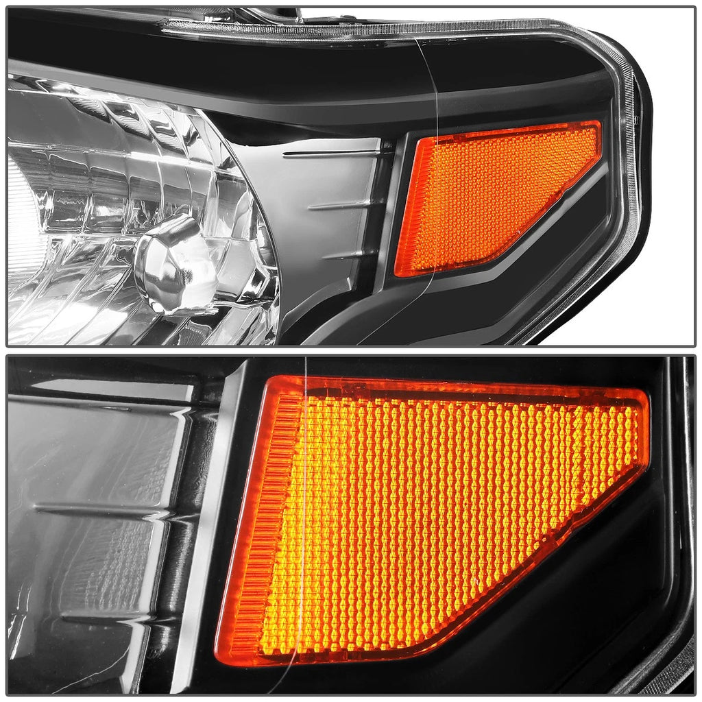 Pair of Black Amber Signal Headlights for Toyota Tundra (2014–2020)