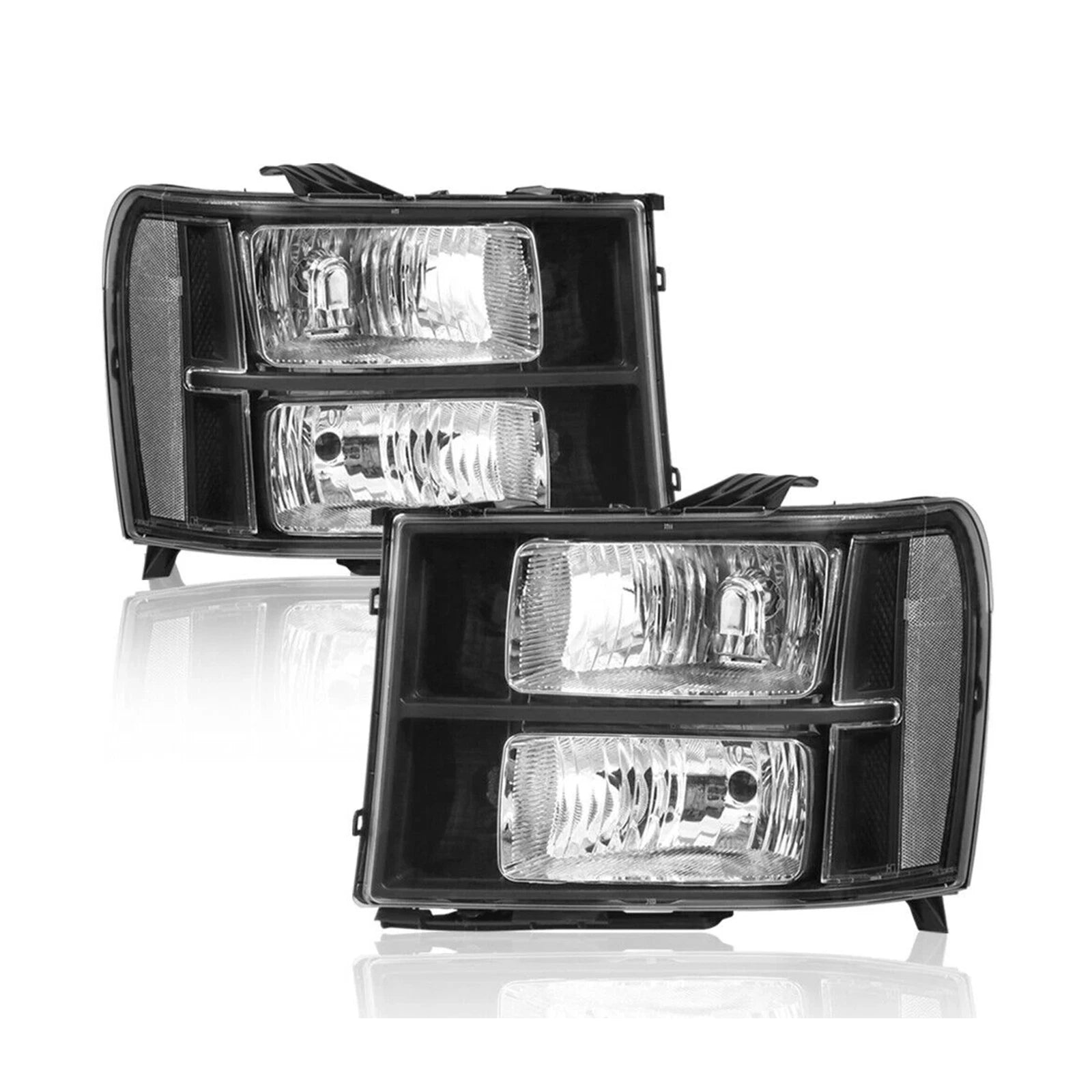 Set of 2 Black Headlights for GMC Sierra 1500 2500HD 3500HD (2007–2013)