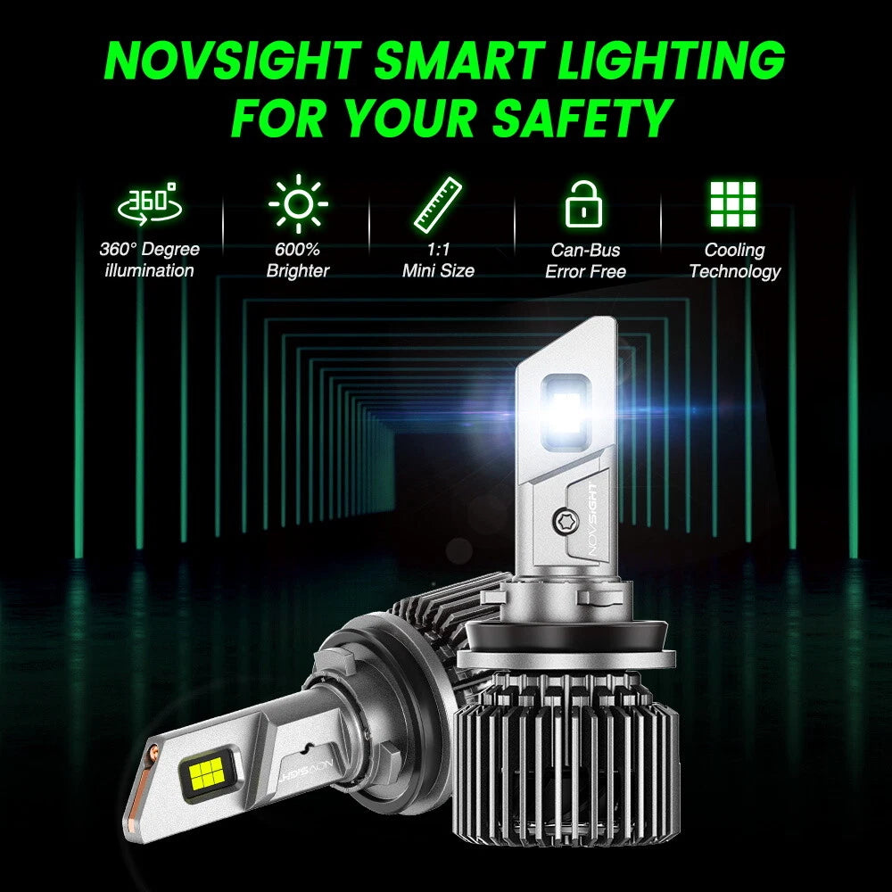 2X H11 H8 H9 LED Headlight Bulbs for NOVSIGHT (22000LM, 6500K, 100W)