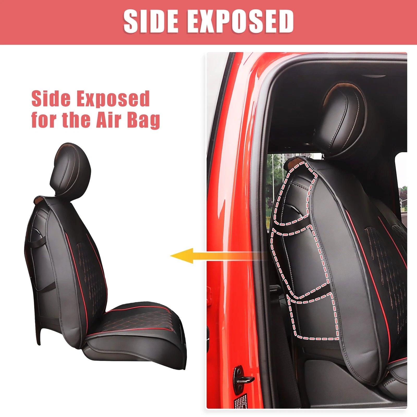 Set of 2 Front Seat Covers for Chevrolet  - Black Red