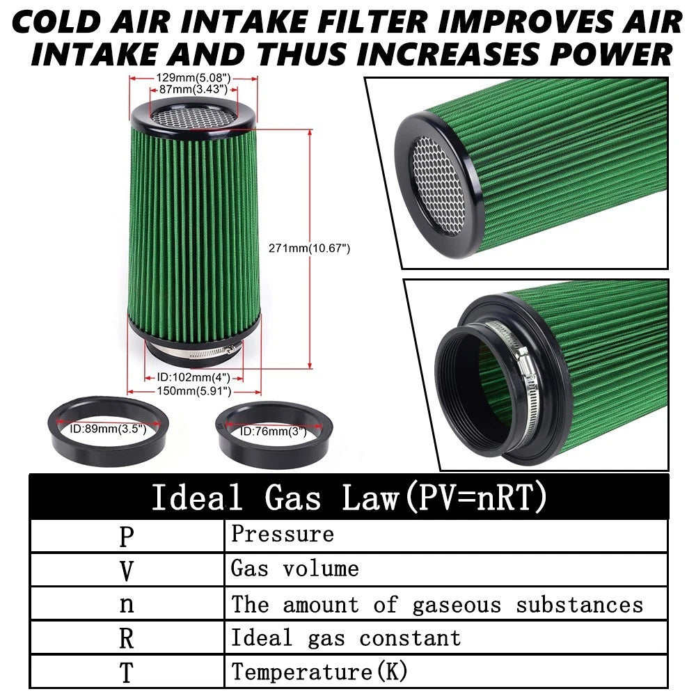 Cold Air Intake Filter 3" 3.5" 4" for Universal (Fits Most Models)