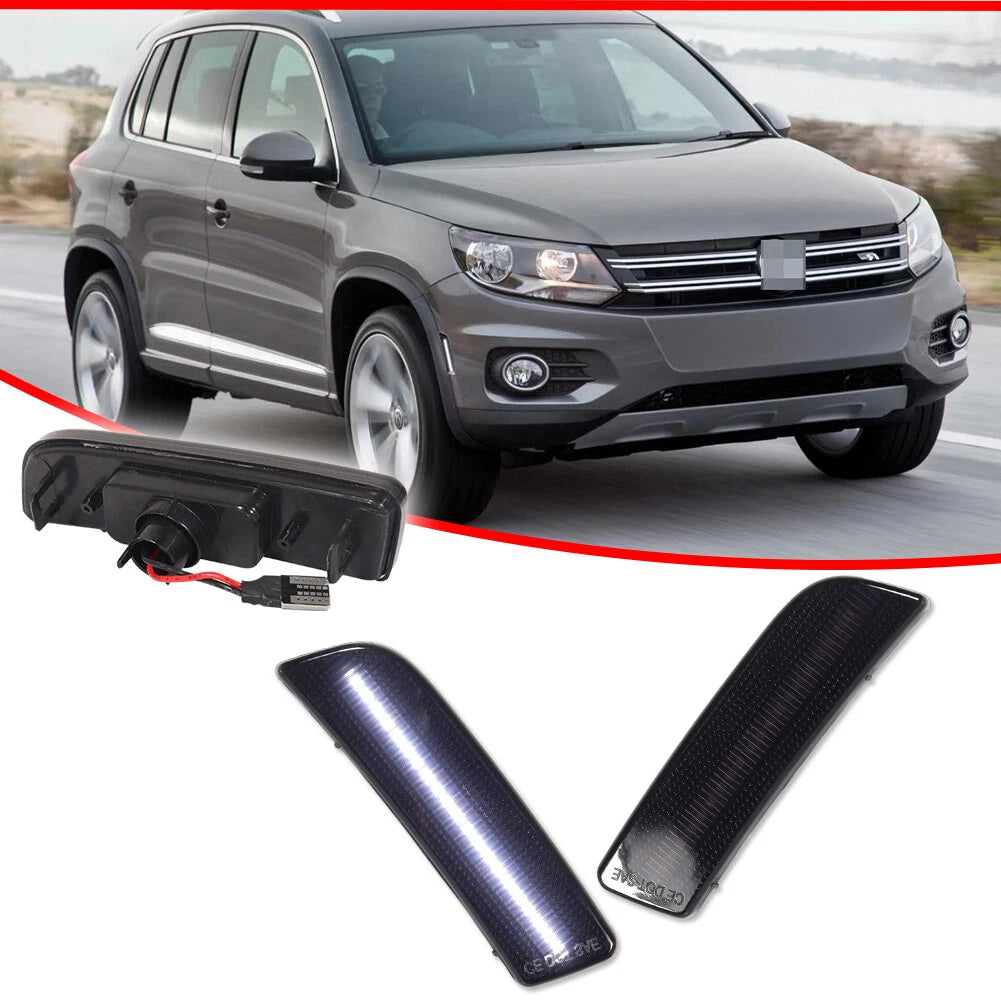 2X Smoked White LED Front Side Marker Lights for VW Tiguan (2009–2017)