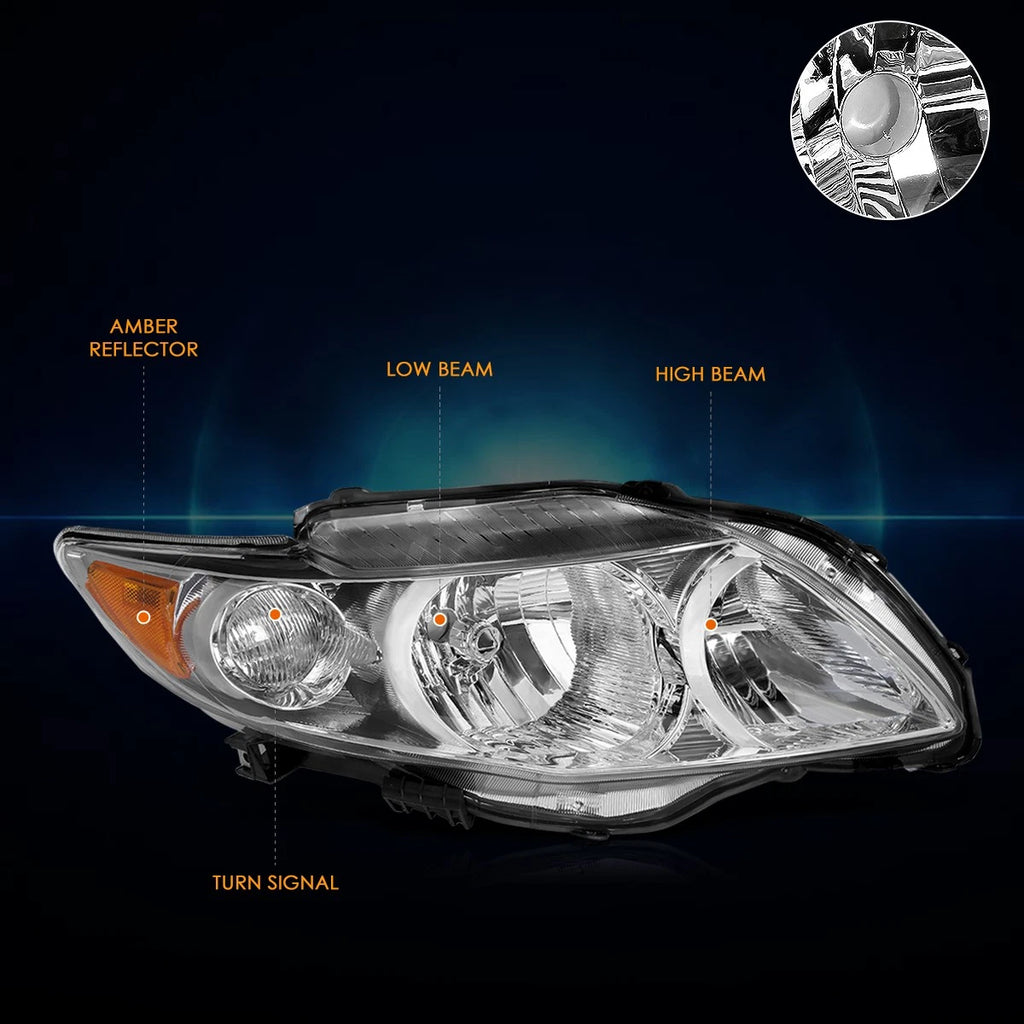 RH Passenger Side Headlight Lamp Chrome for Toyota Corolla (2009–2010)