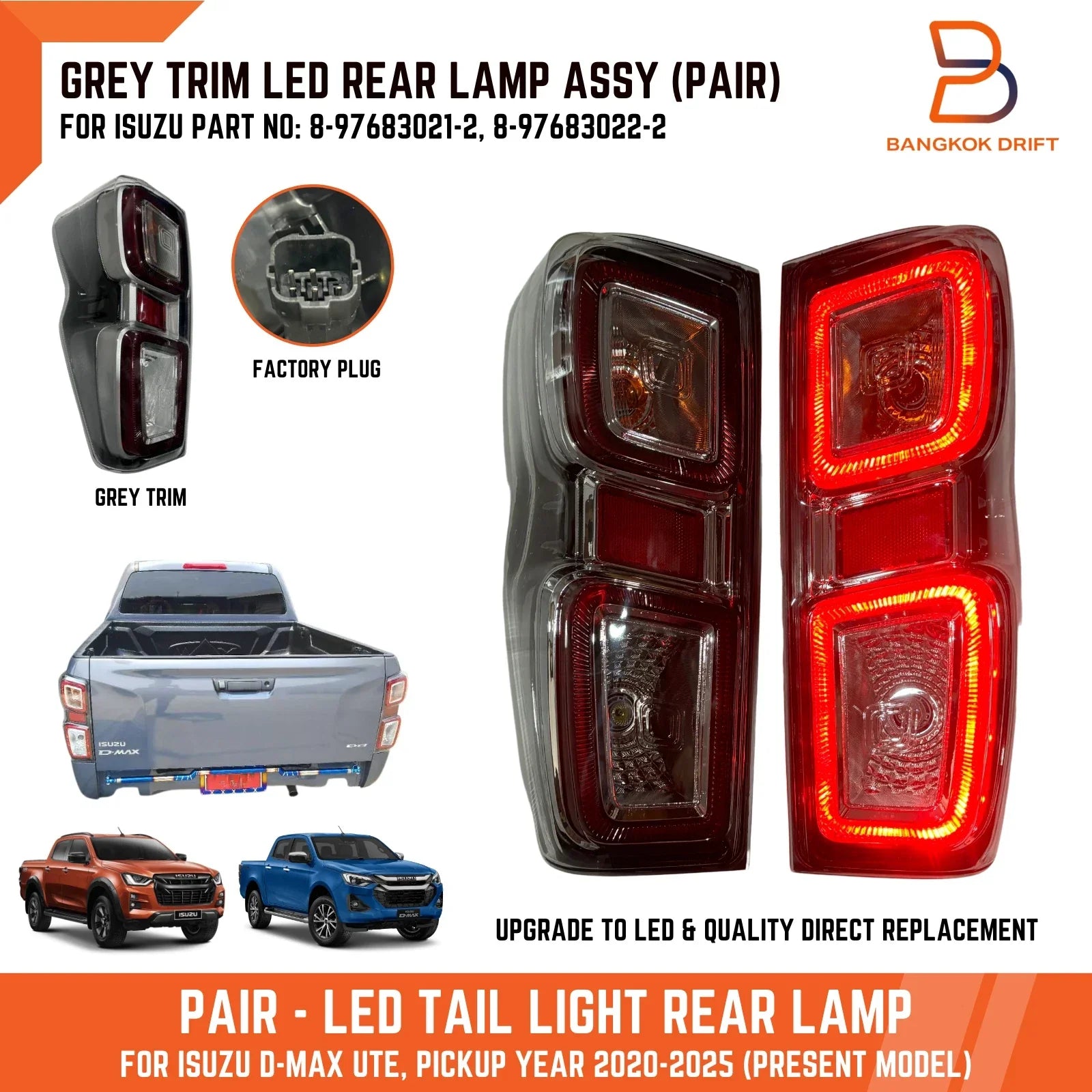 LED Grey Trim Tail Lamp Light Assy for Isuzu D-Max Ute (2020-2025)