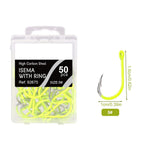 50pcs Premium Fluorescent Fishing Hooks High Carbon Steel for Sea Fishing