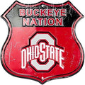 Ohio State Buckeye Nation Embossed Metal Highway Shield Sign 12" X 12"