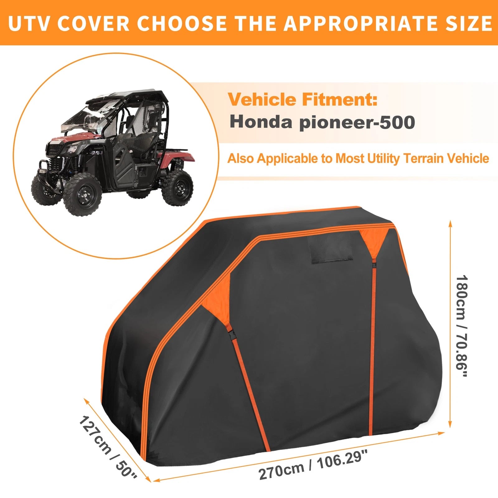 Waterproof UTV Cover for Honda Pioneer 500 (2016–2023) 210D PU Black
