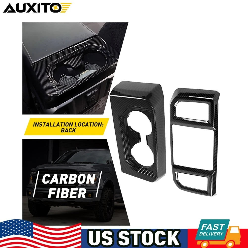 2Pcs Carbon Fiber Rear Air Vent Outlet Cup Holder Trim for Ford F150 (2015–2020)