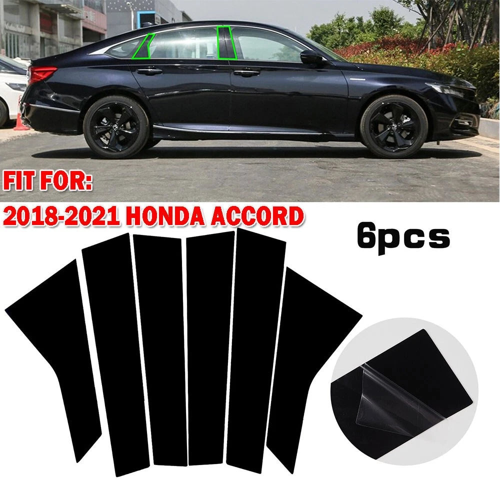 Set of 6 Black Window BC Pillar Posts Cover Trim for Honda Accord (2018–2022)