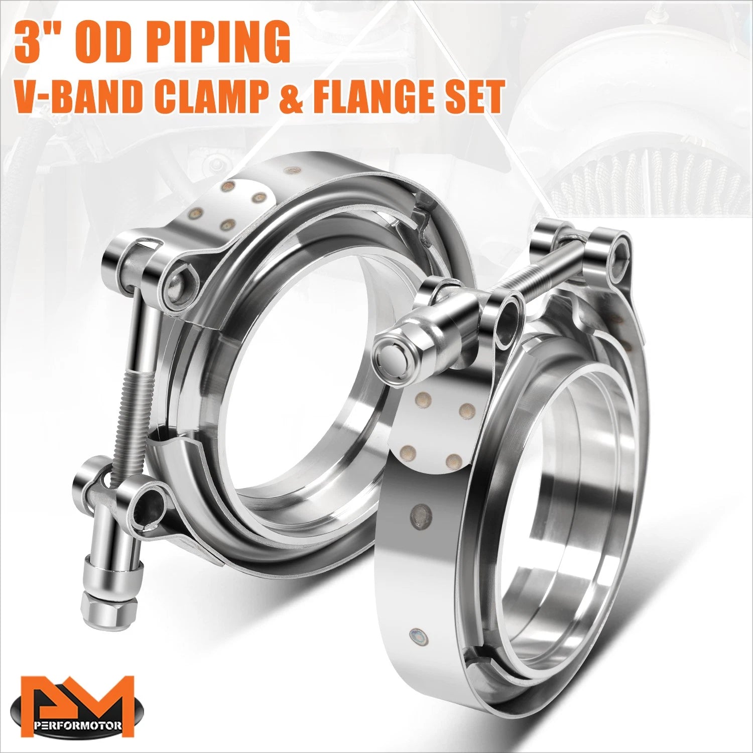 2X 3" OD Stainless Steel V-Band Clamp & Flange Set for Universal Applications