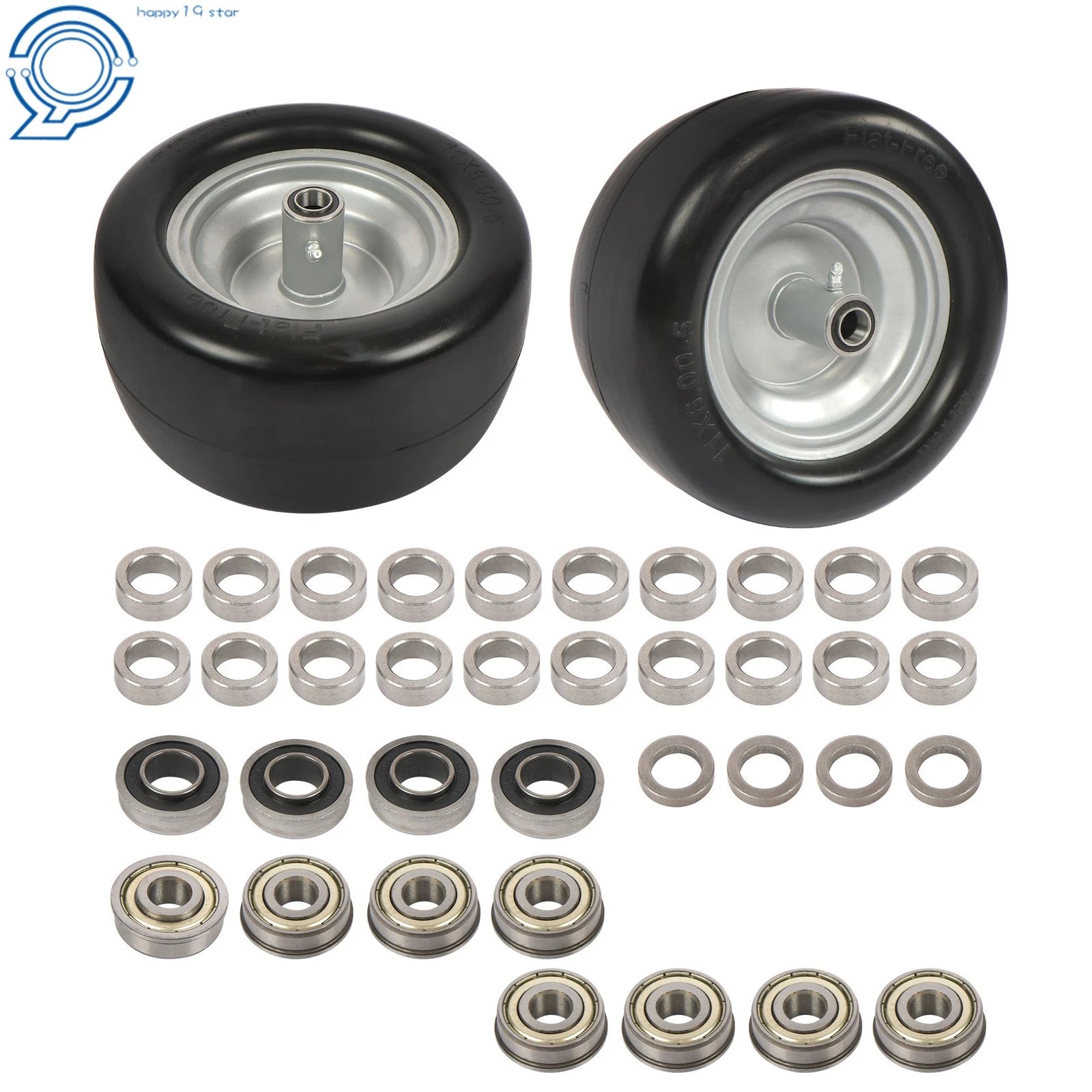 Set of 2 Flat Free Tire and Wheel Assembly for Riding Lawn Mower