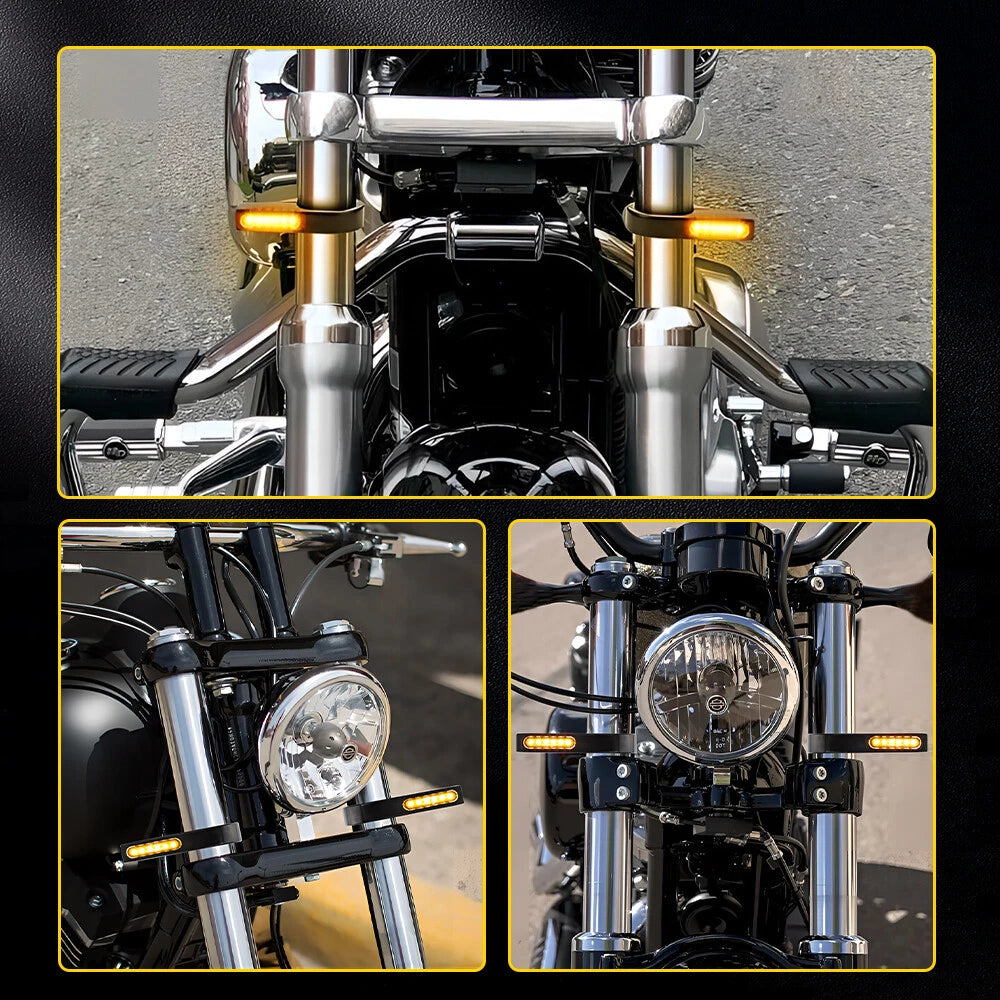 2X LED Dynamic Amber Turn Signal Lights for Motorcycle (39-41mm)
