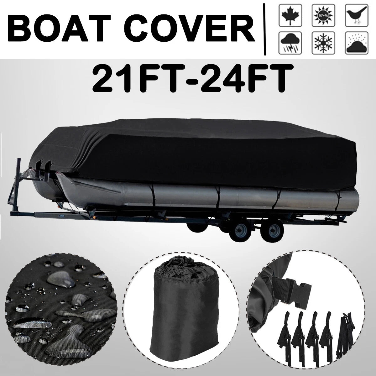 Trailerable Boat Cover for Pontoon (21-24FT) Waterproof Heavy Duty