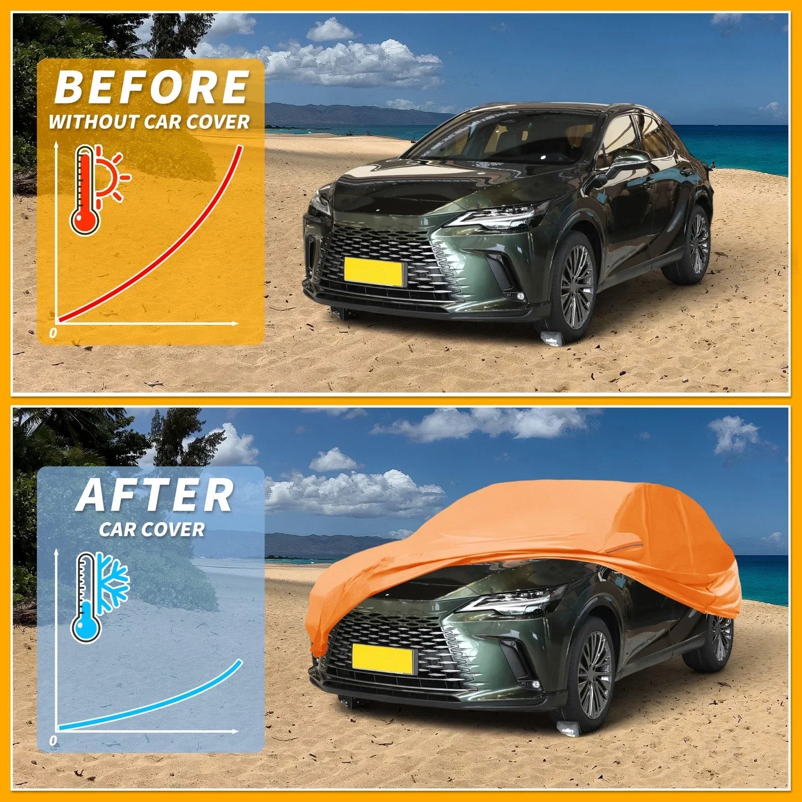 Waterproof All Weather Car Cover for Lexus RX (2016-2023) - Orange 210D-PU