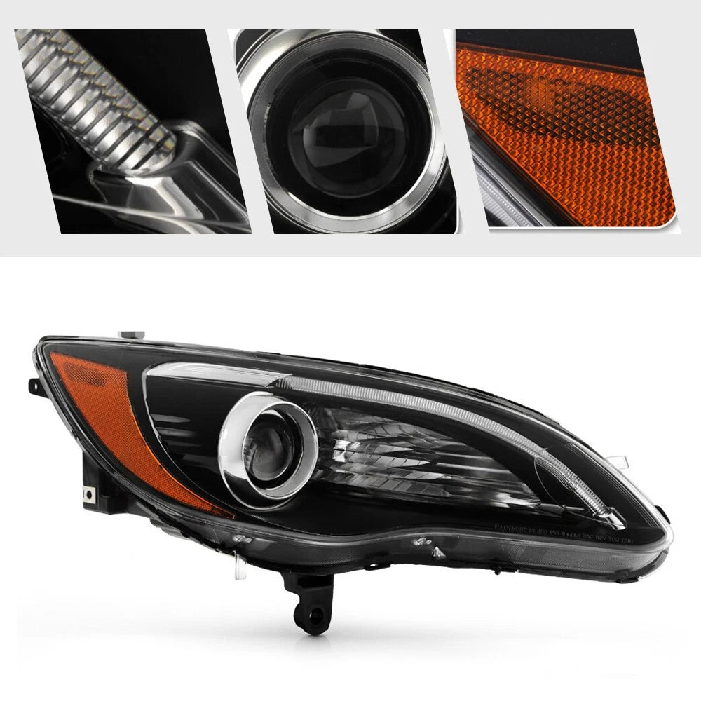 Pair Halogen Headlights for Chrysler 200 (2011–2014) with LED DRL Black