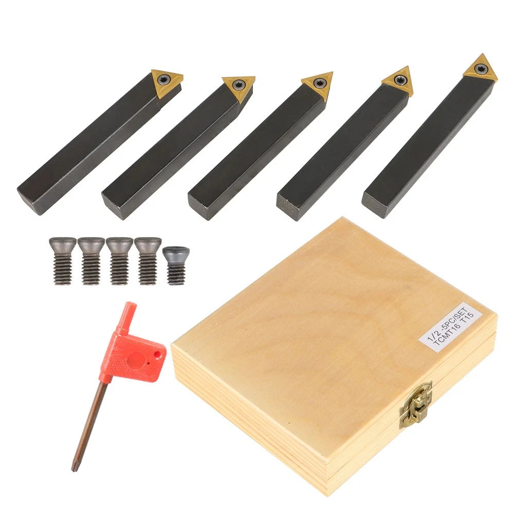 Set of 5 Lathe Indexable Carbide Inserts and Turning Tool Bit Holder