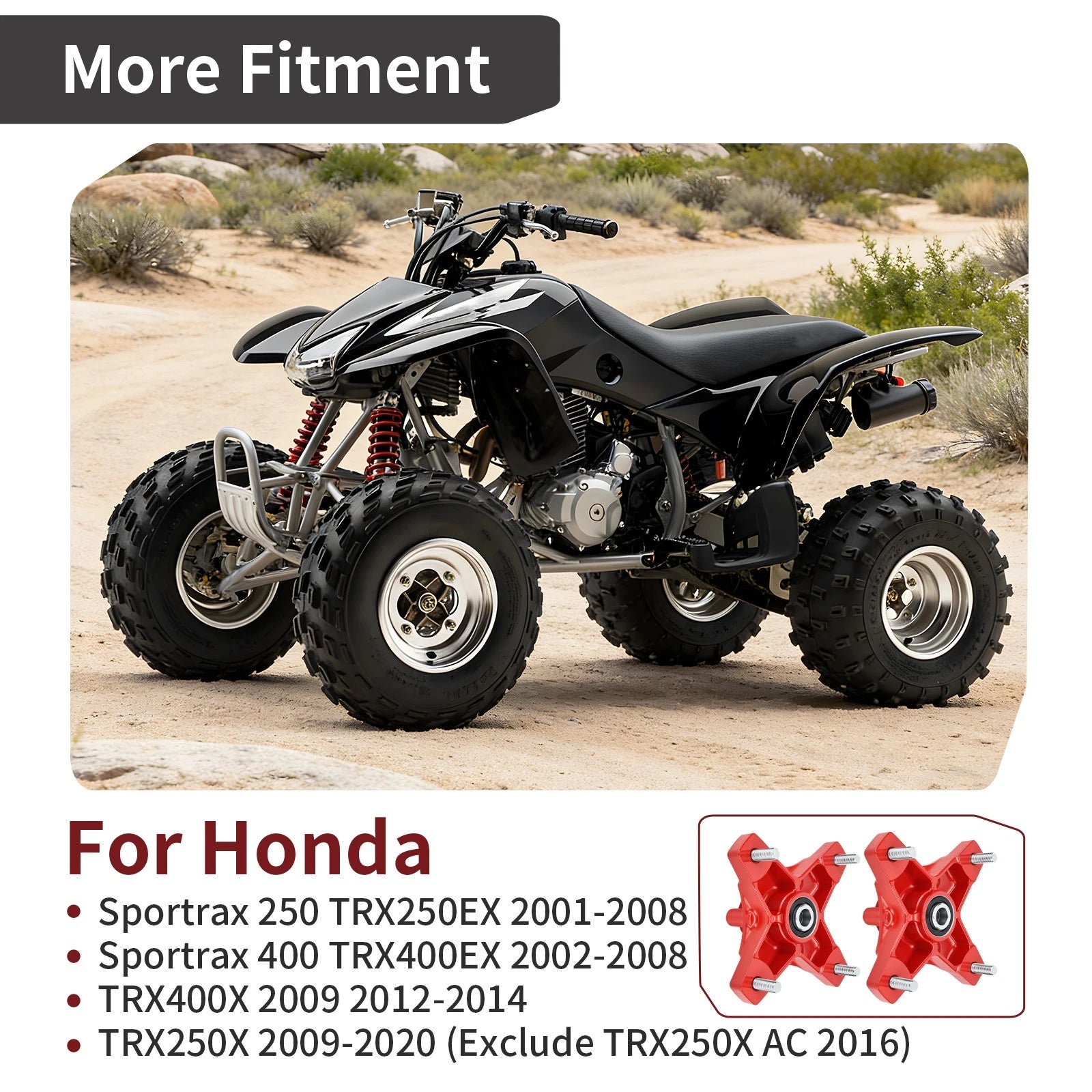 Front Red Wheel Hubs for Honda TRX250X (2009–2020), TRX400X (2009, 2012–2014)
