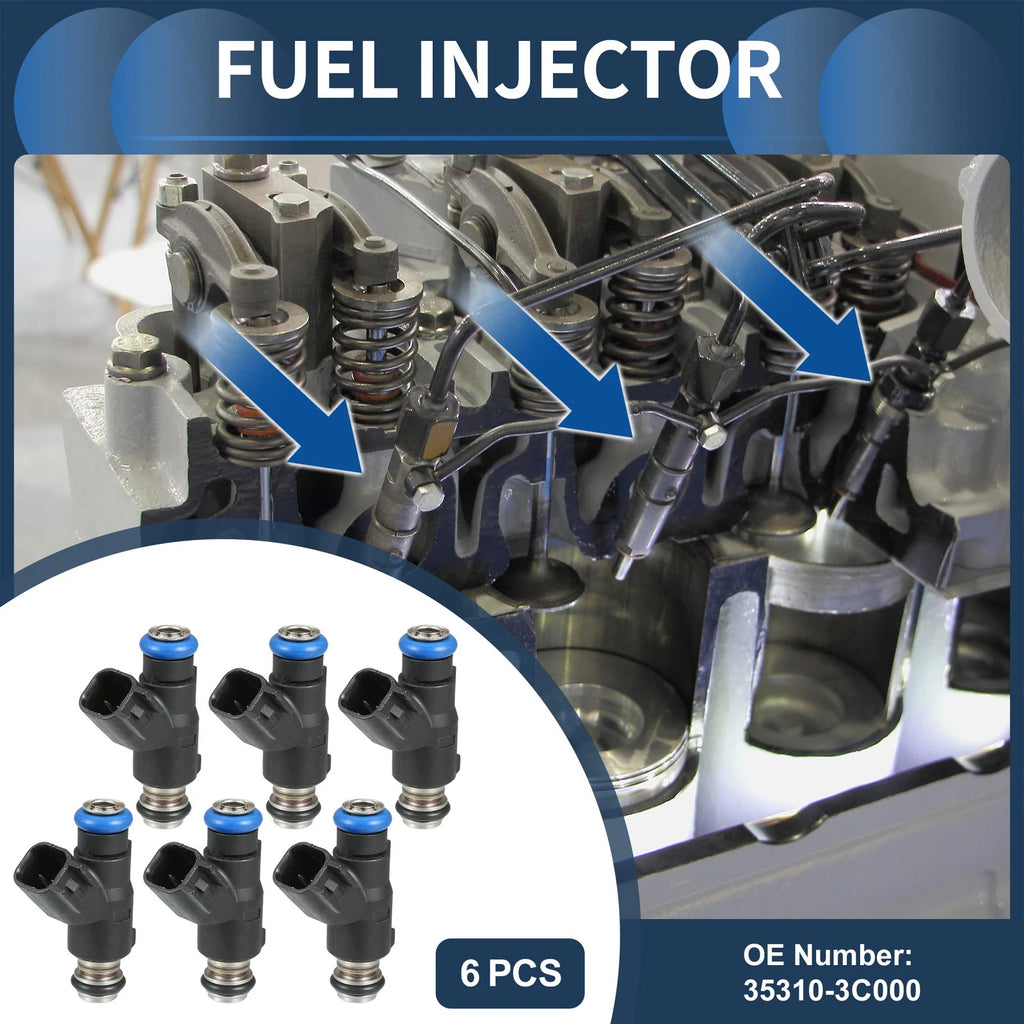 Set of 6 Fuel Injectors for Hyundai Santa (2007–2009) 3.3L No.35310-3C000