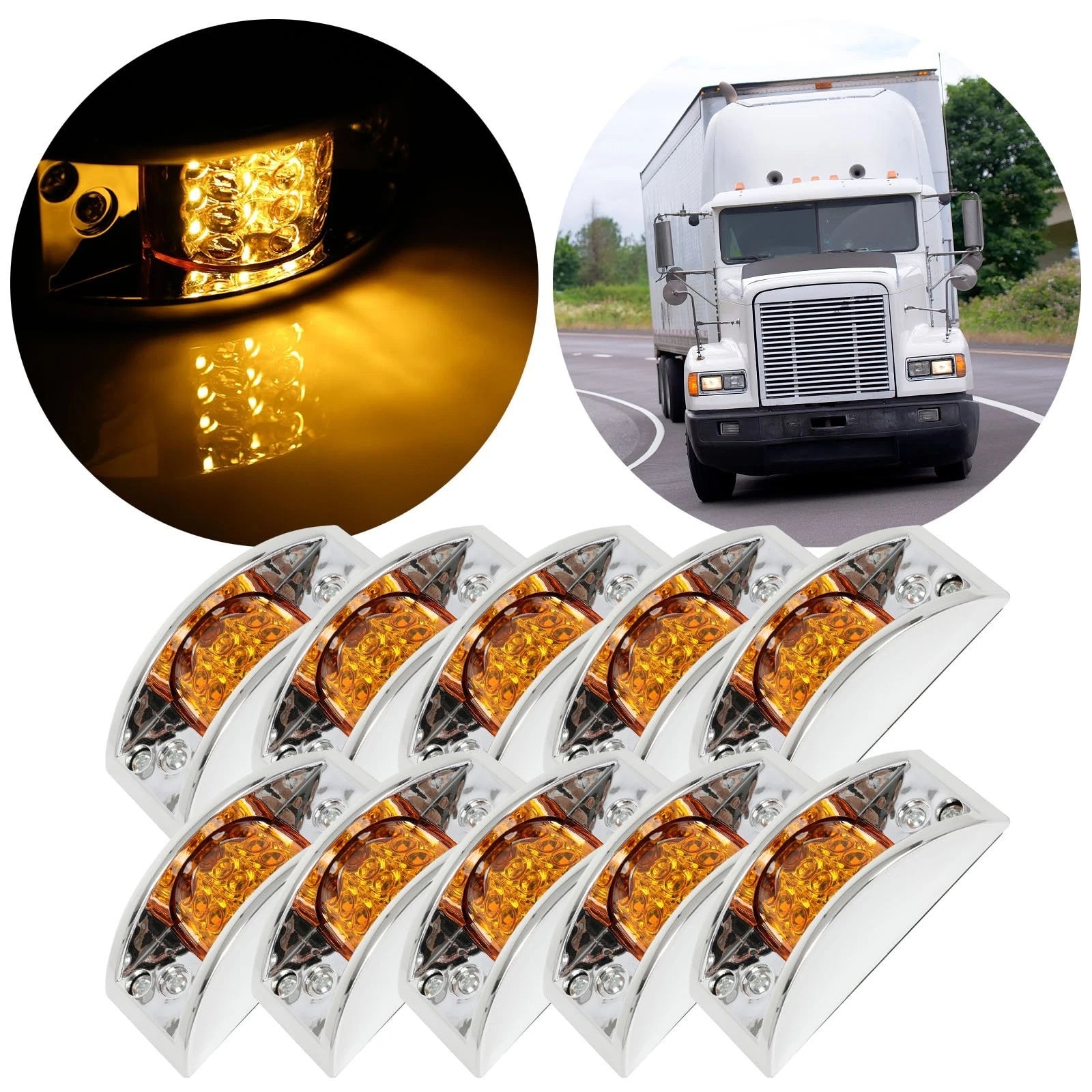 10X LED Amber Side Marker Lights for Peterbilt Truck (Fits Pickup Lorry)