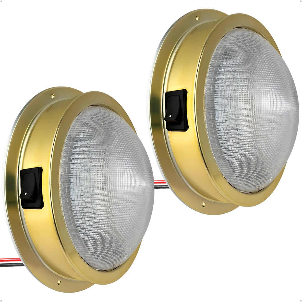 2X Marine LED Interior Dome Light for Boat Ceiling (Brass Plate)