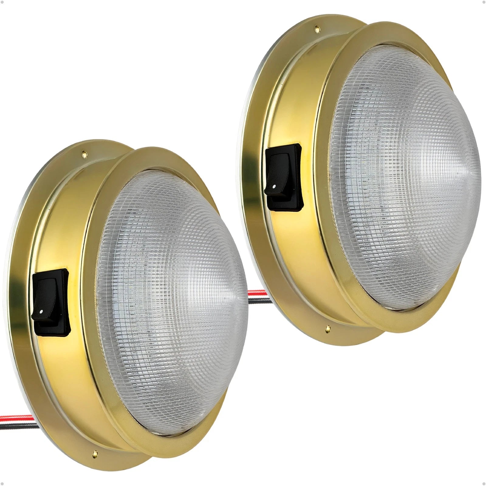 2X Marine LED Interior Dome Light for Boat Ceiling (Brass Plate)