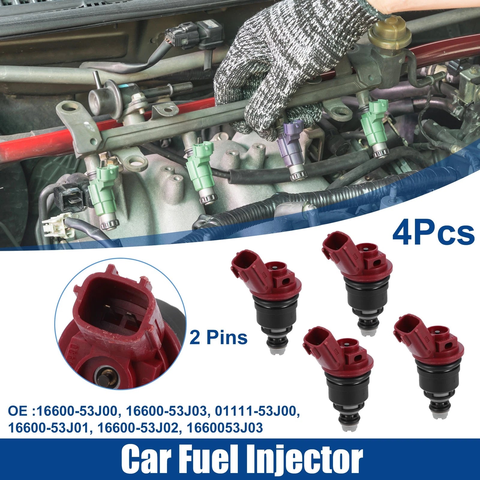 Set of 4 Fuel Injector Nozzles for Nissan 240SX 2.4L L4 (1991–1998) 16600-53J00