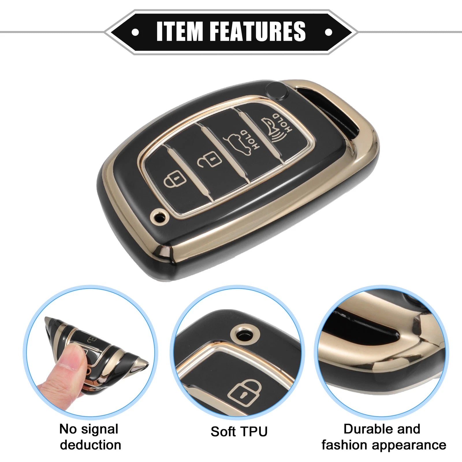 Set of 4 Key Fob Covers for Hyundai Elantra Sonata (TPU, Black)