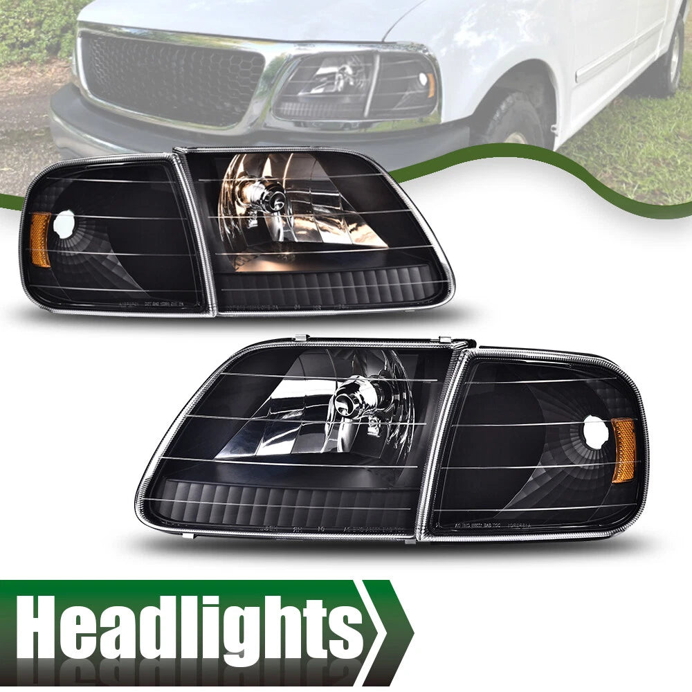 Amber Black Headlights & Corner Lights for Ford F150 Expedition (1997–2003)