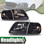 Amber Black Headlights & Corner Lights for Ford F150 Expedition (1997–2003)