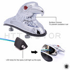 Chrome Front Fender Bonnet Eagle Head with Red LED Eyes for Motorcycle