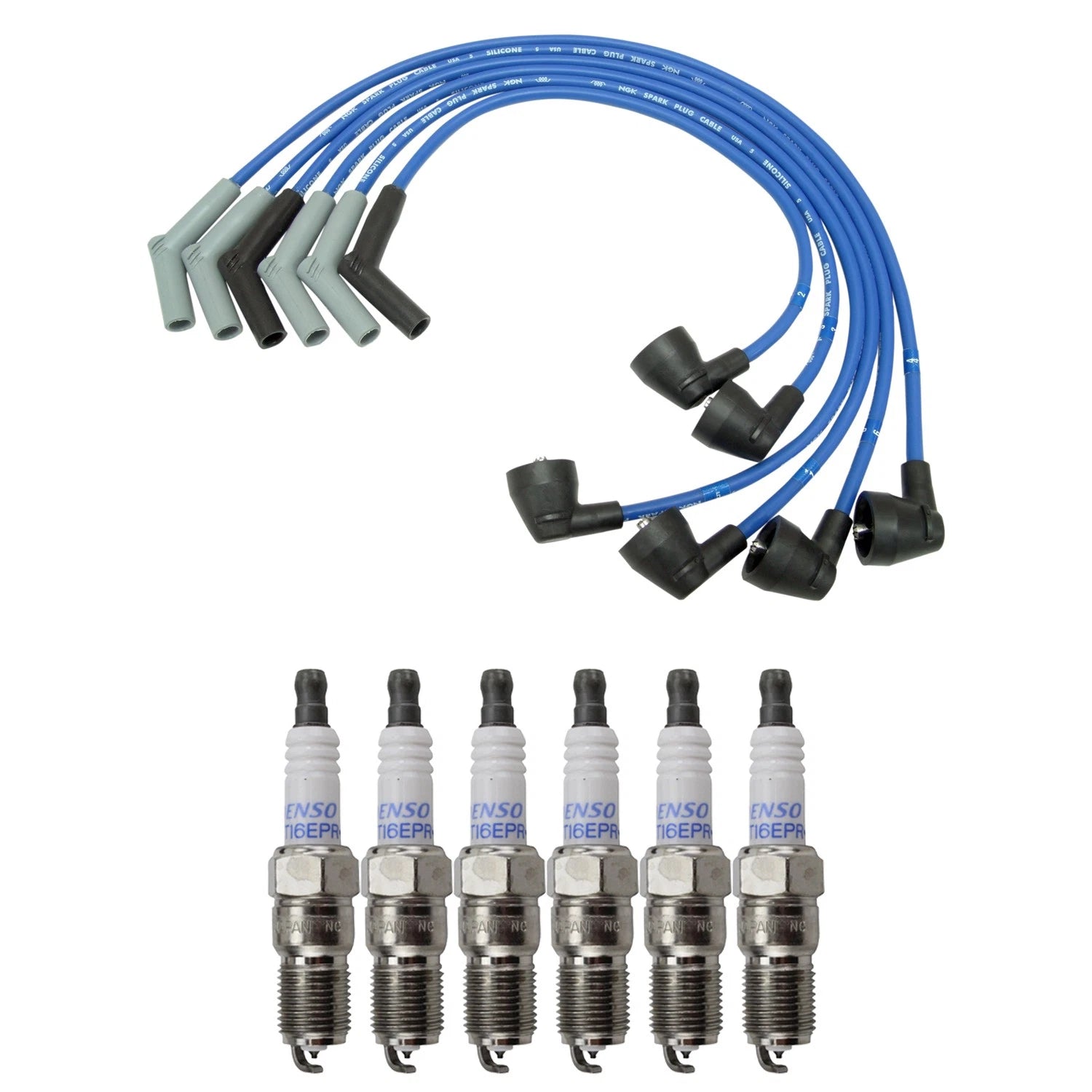 NGK Wire Set & Denso 6 Double Platinum Spark Plugs for Aerostar Ranger (1986–1997)