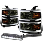 Smoked Headlight + Amber Corner Signal Lamp + LED Fog Light Set for Silverado (2014–2015)