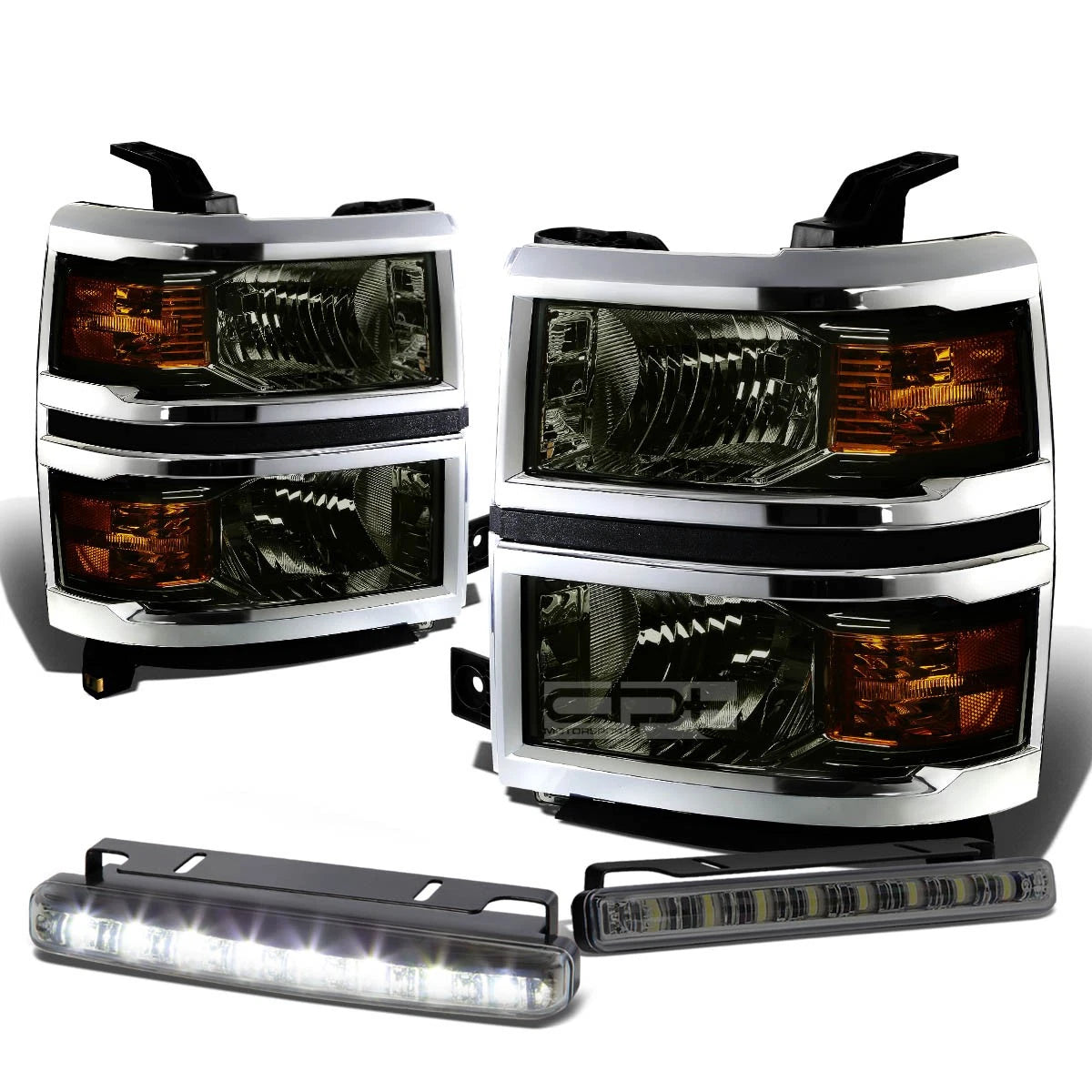 Smoked Headlight + Amber Corner Signal Lamp + LED Fog Light Set for Silverado (2014–2015)