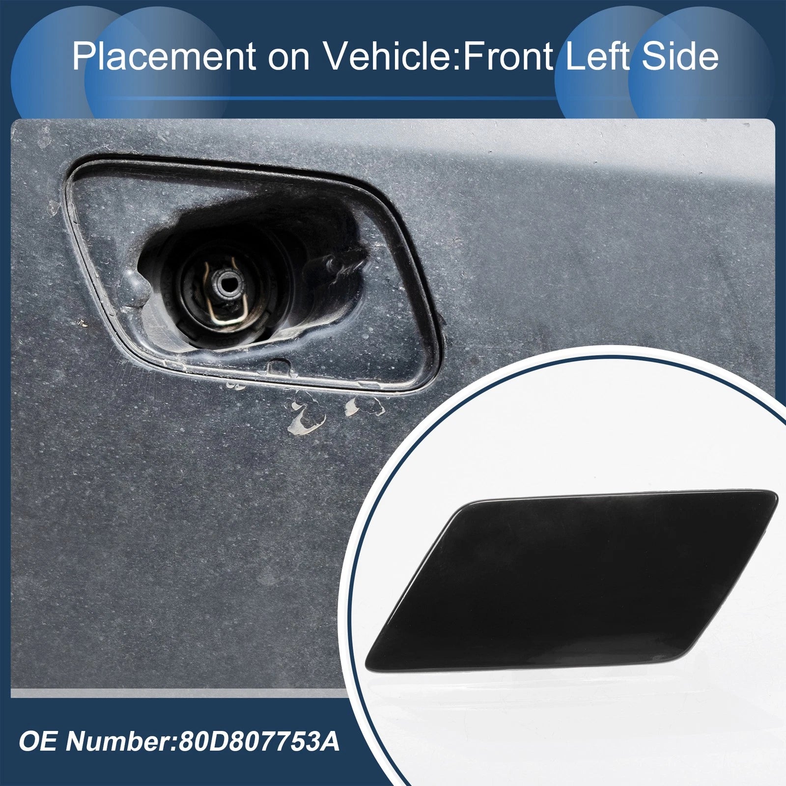 Front Left Washer Nozzle Cover Cap for Audi Q5 S-Line (2018–2020) 1 Pcs Black